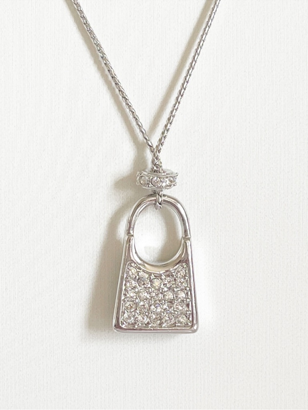 SWAROVSKI Vintage Silver Tone Touchstone Handbag Necklace Pastel Crystals RARE - Picture 6 of 11